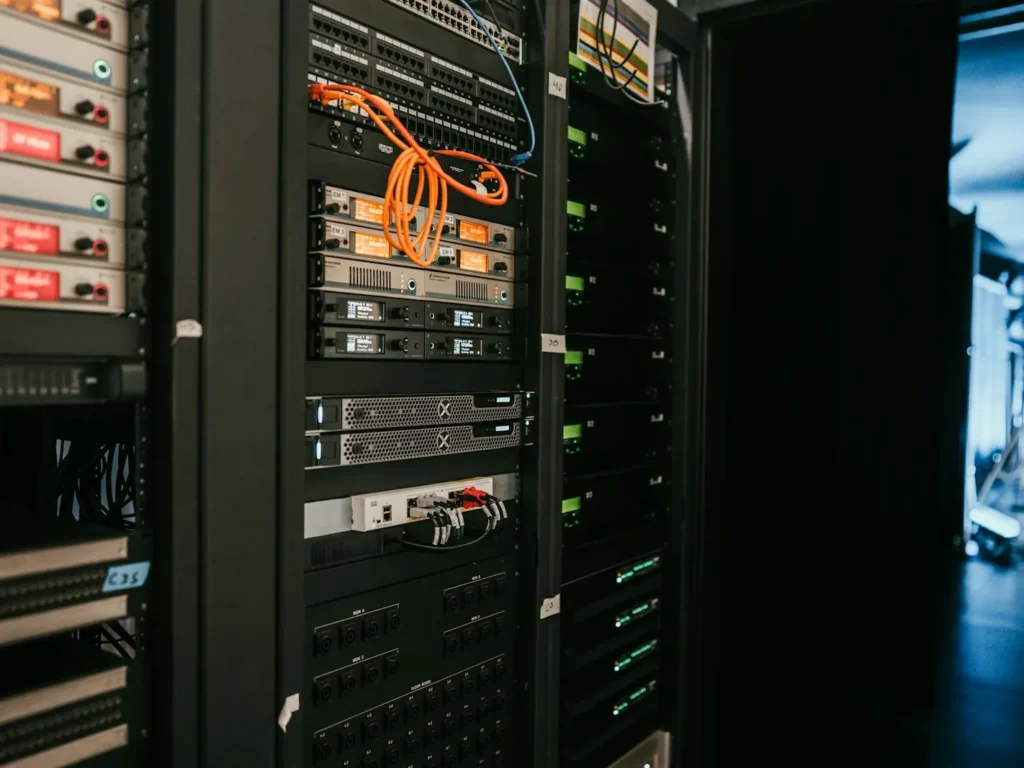 Rows of server racks in a data centre